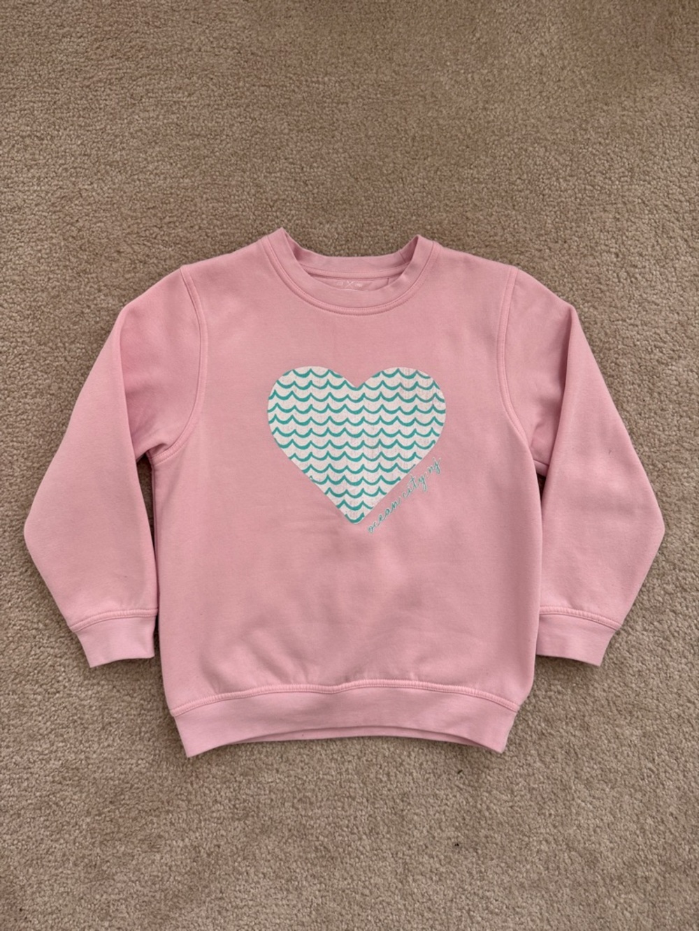 Girls' Pink Heart Crewneck Sweatshirt with Aqua Graphic